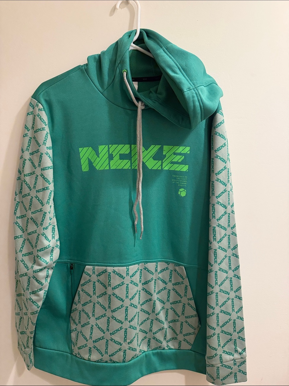 Nike Teal and Neon Green Graphic Pullover Hoodie